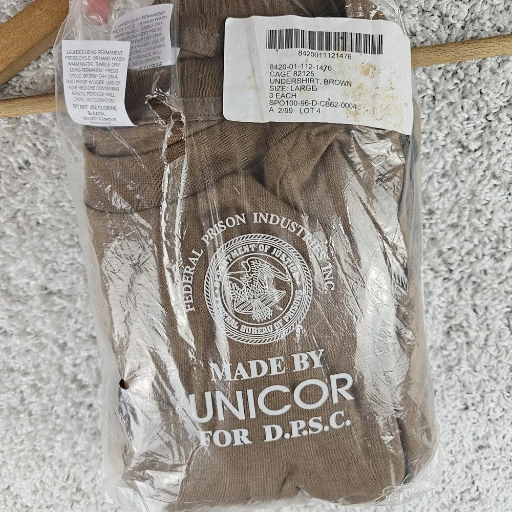 Vintage 90s Unicor Under Shirt 3 Pack Sz Large Brown Plain NEW NOS DOJ DPSC